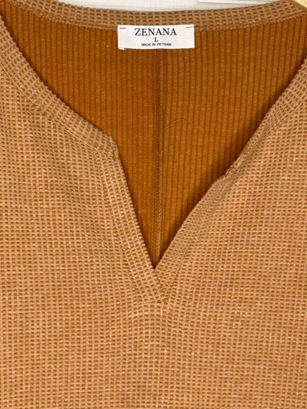 New Zenana Waffle Knit VNeck Top Camel Short Sleeve Boho Casual Boutique Sz: S-L - Picture 6 of 14